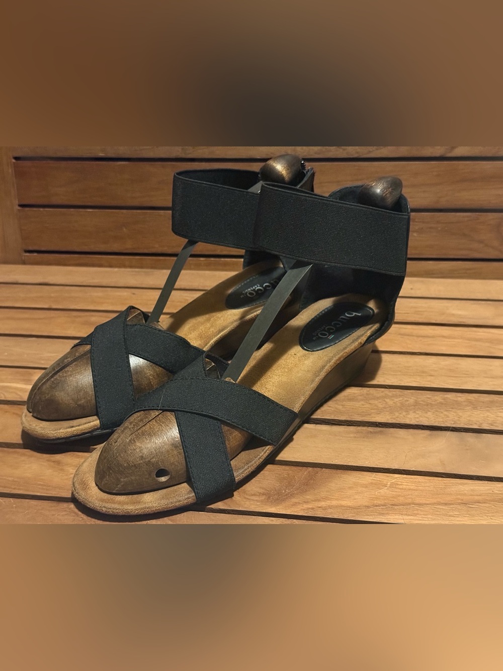 bucco Black Strappy Elastic Ankle Sandals